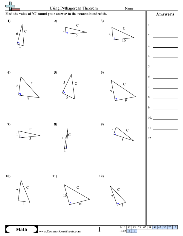 8.g.7 Worksheets - Using Pythagorean theorem worksheet